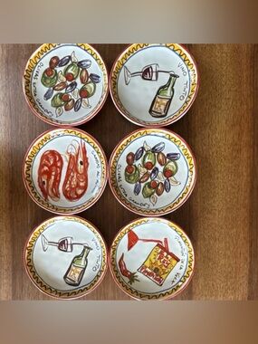 Set of 6 Williams-Sonoma Multicolor Painted Ceramic Tapas Plates